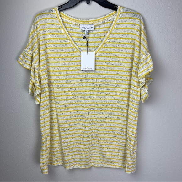 3/30$🔥 NWT Gibson & Latimer Stripe Ruffle Slv Tee - Picture 2 of 9